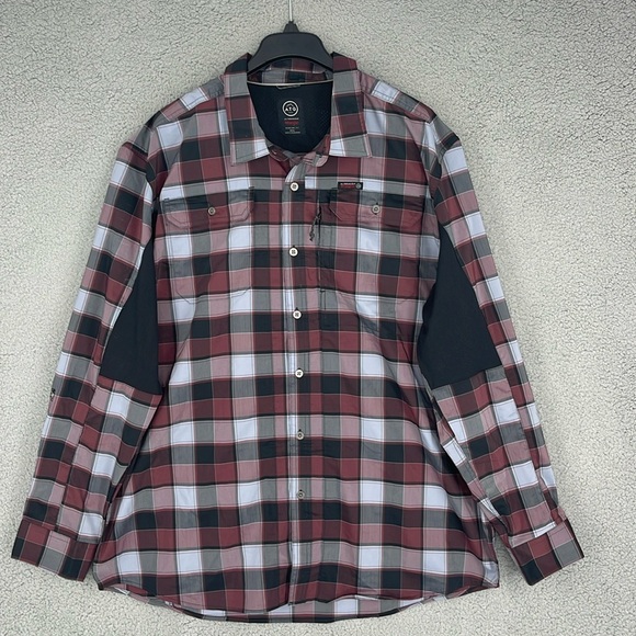 Wrangler maroon plaid All Terrain Gear ATG button up long sleeve shirt men's XXL - Picture 1 of 15